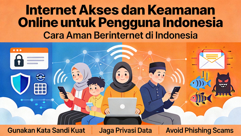Ilustrasi akses internet dan keamanan online untuk pengguna di Indonesia